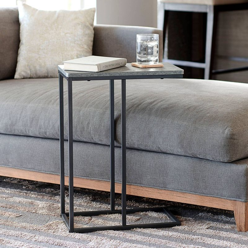 Household Essentials Jamestown C-Shaped End Table Slate Gray: Iron Frame, Particle Board Top, Assembly Required