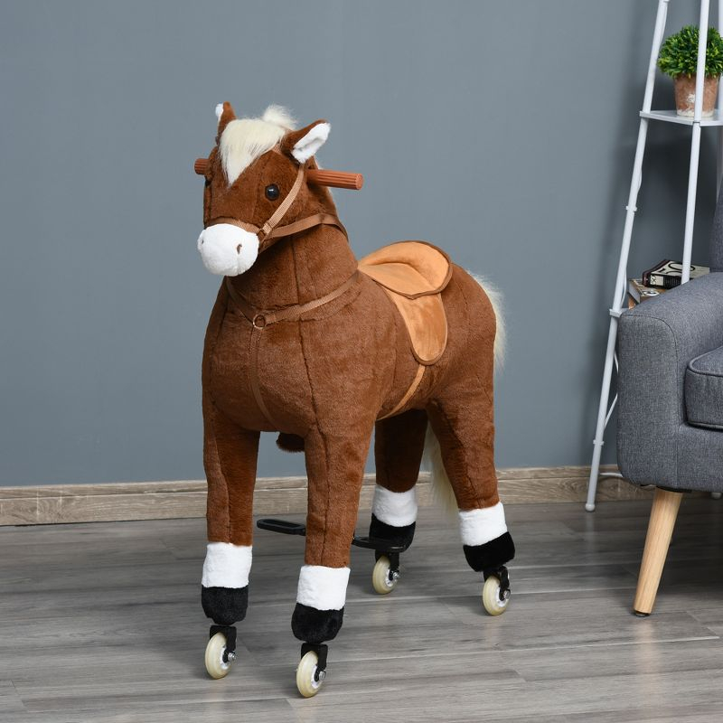 Qaba Kids Ride-on Walking Horse with Easy Rolling Wheels, Soft Huggable Body, & a Large Size for Kids 5-16 Years