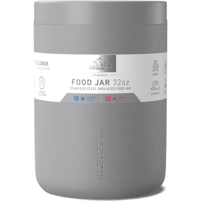 Hydrapeak 32 Oz Stainless Steel Vacuum Insulated Wide Mouth Leak-proof Thermos Food Jar For Hot And Cold, 10 Hours Hot 16 Hours Cold (Gray)