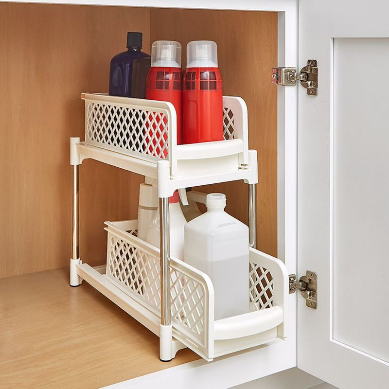 The Lakeside Collection Sliding Storage Drawers Pull Out Plastic Cabinet Organizer 2 Tier - 6" White