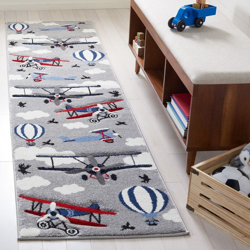 Carousel Kids  CRK137 Loomed Indoor Runner Rug - Light Grey/Red - 2'3"x6' - Safavieh