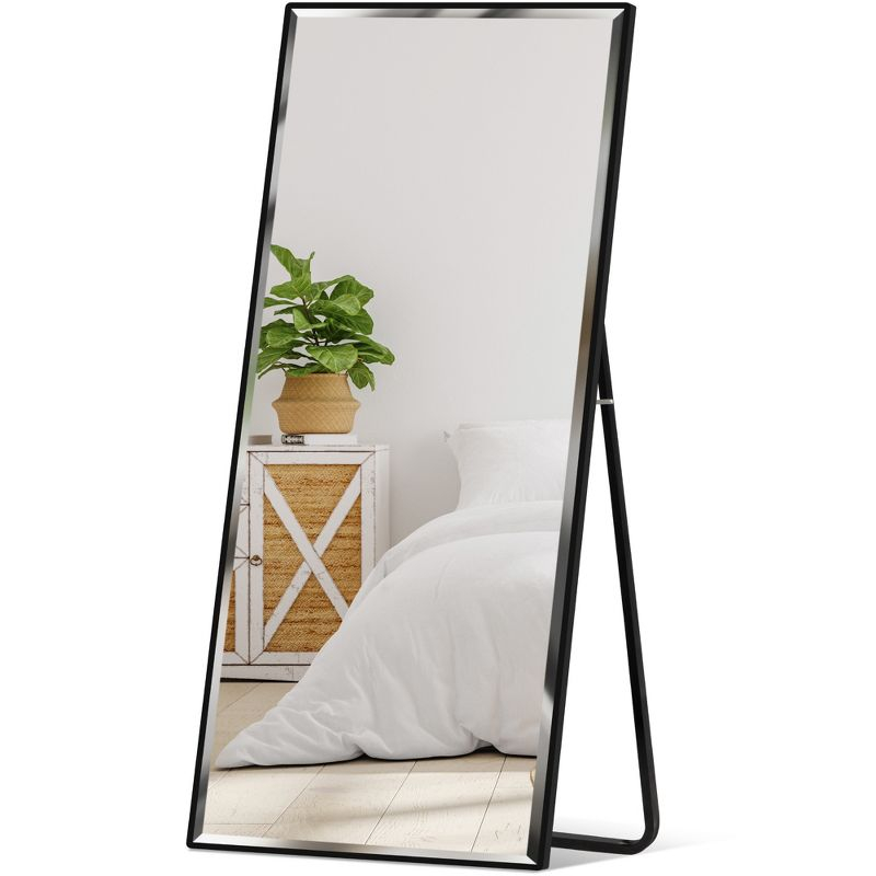 Best Choice Products 65x22in Full Length Mirror, Rectangular Beveled Wall Hanging & Leaning Floor Mirror - Black