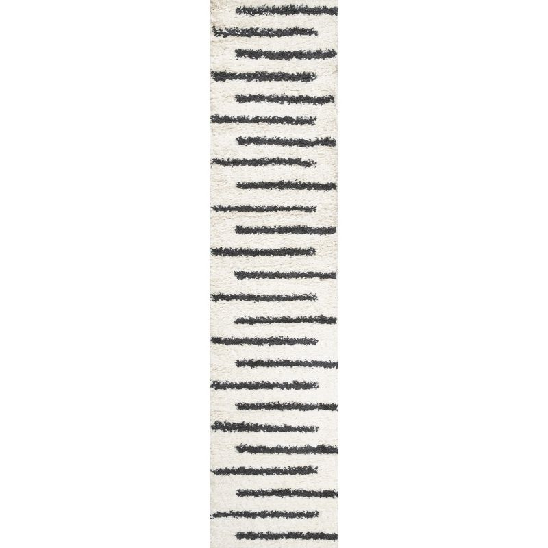 2'x10' Alaro Berber Stripe Shag Runner Rug, White - JONATHAN Y