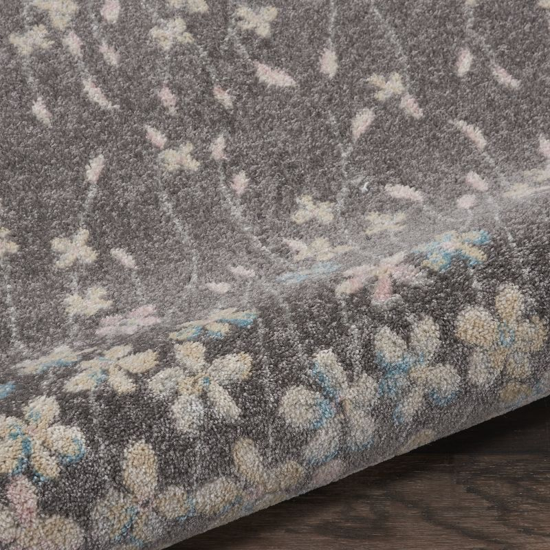 Nourison Tranquil 2'3" X 7'3" (7' Runner) Grey/Beige Indoor Area Rug Bohemian Botanical Vine and Bloom by Nourison