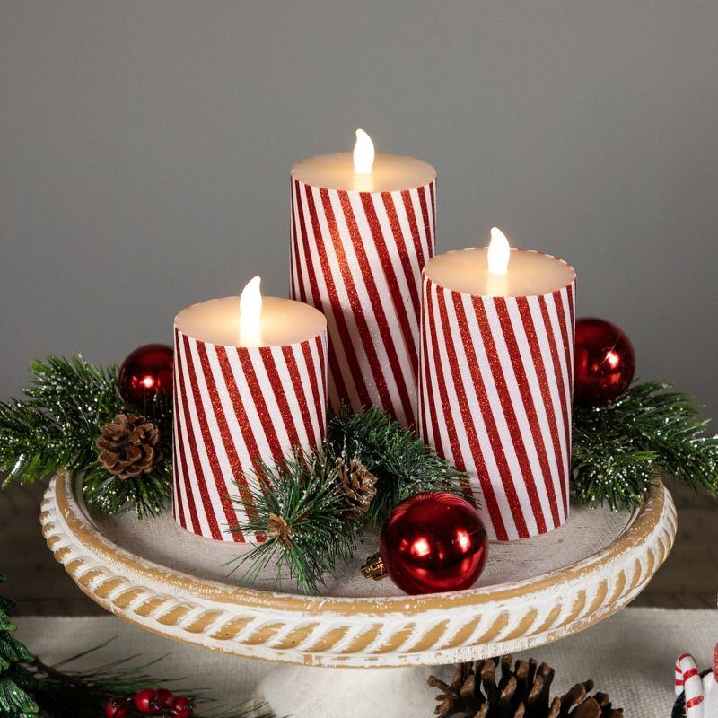 Northlight LED Flickering Flameless Candy Cane Striped Christmas Wax Pillar Candles - 6" - Set of 3