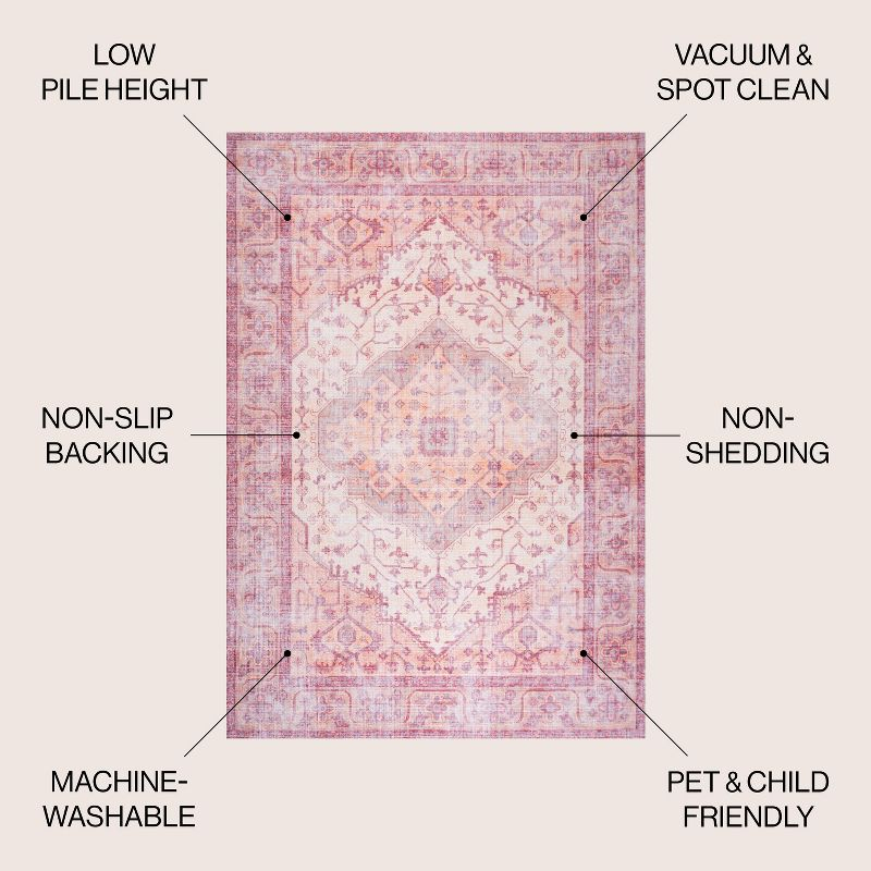 4' x 6' Alacati Ogee Medallion Machine Washable Indoor/Outdoor Area Rug, Red/Orange/Cream - JONATHAN Y