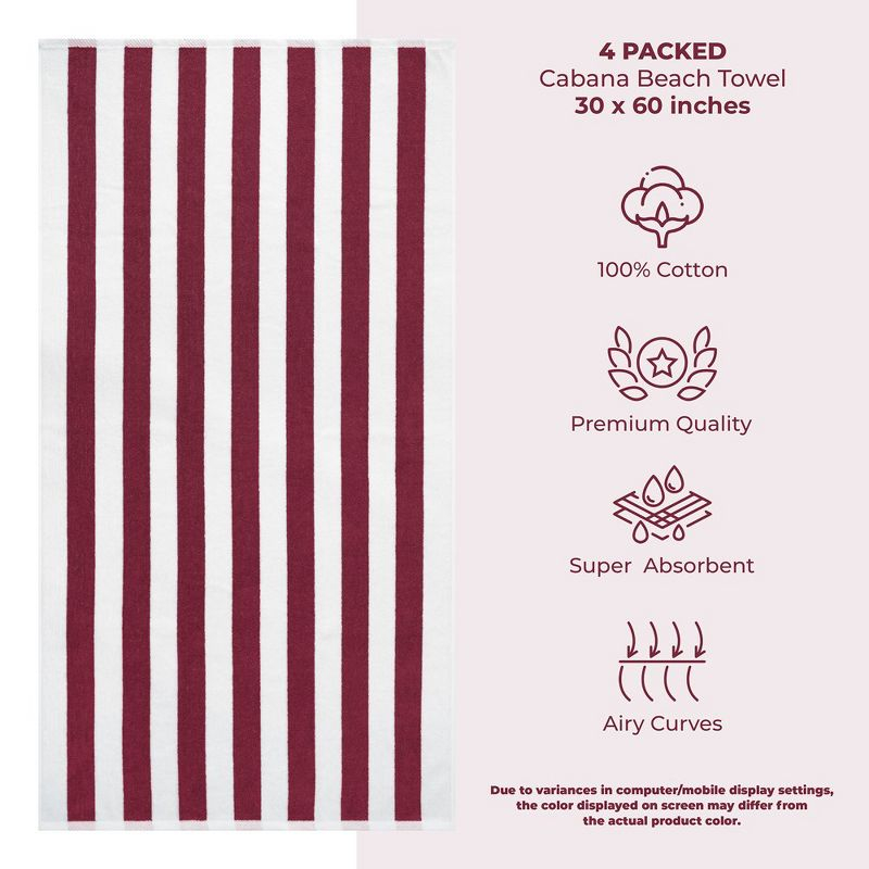 American Soft Linen Beach Towel, 100% Cotton Cabana Striped Beach Towel, 30 in by 60 in Soft Absorbent Beach Pool Towel, White