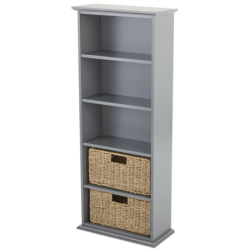 The Lakeside Collection Storage Bookcase with Set of 5 Baskets 5 Tier 15.5" W x 7"D x 38"H - Gray
