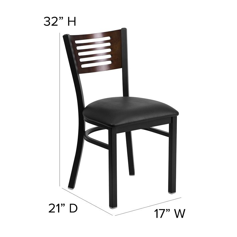 Flash Furniture HERCULES Series Black Slat Back Metal Restaurant Chair - Walnut Wood Back, Black Vinyl Seat