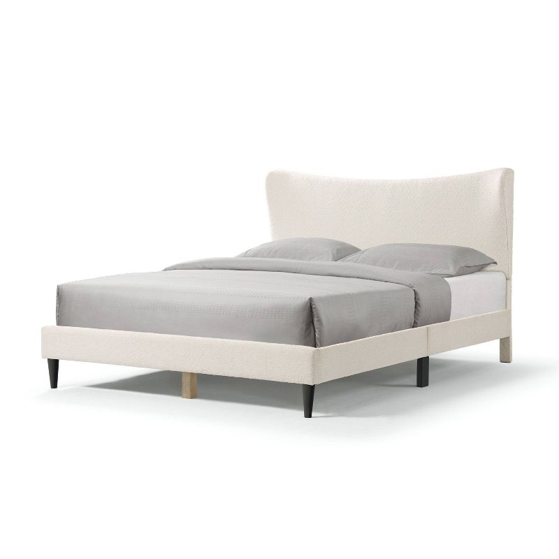 24/7 Shop At Home Queen Heartwild Modern Boucle Upholstered Wingback Platform Bed White