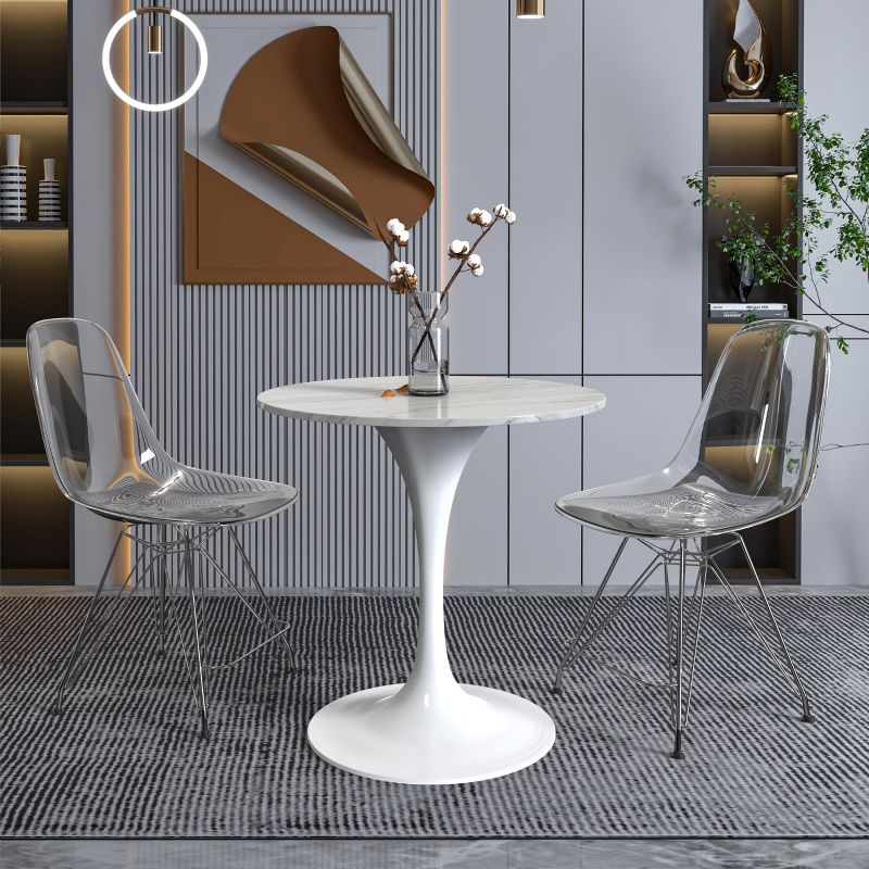 LeisureMod Verve 27" Round Dining Table - Sintered Stone Top with Modern White Pedestal Base Accent Side Table for for Kitchen and Home
