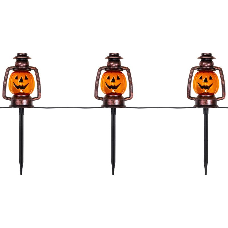 Northlight Seasonal Orange Flickering Halloween Jack O' Lantern Pathway Markers 16.75" (Set of 3)