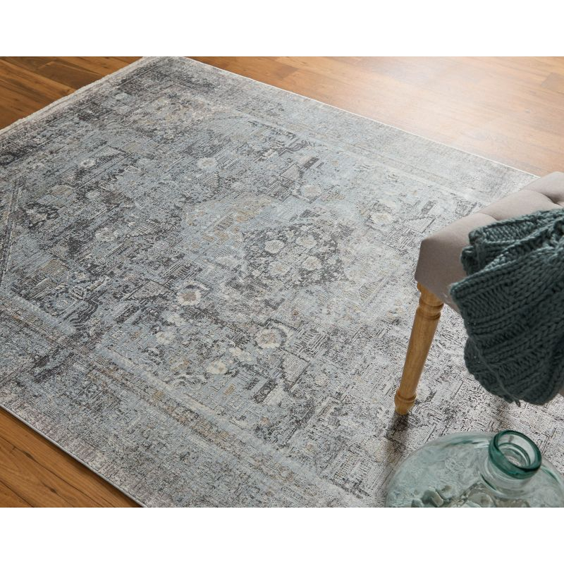 Sarrant Transitional Medallion Gray/Silver/Ivory Area Rug