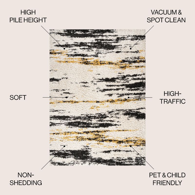 8'x10' Nova Modern Bold Strie' Shag Area Rug, Beige/Black/Yellow - JONATHAN Y