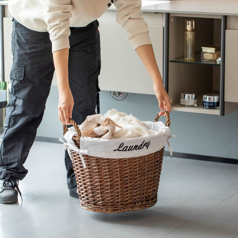 Wickerwise Handwoven Laundry Basket with Liner & Handles - Boho Decorative Storage Hamper for Clothes Blankets Pillows and Towels, Brown
