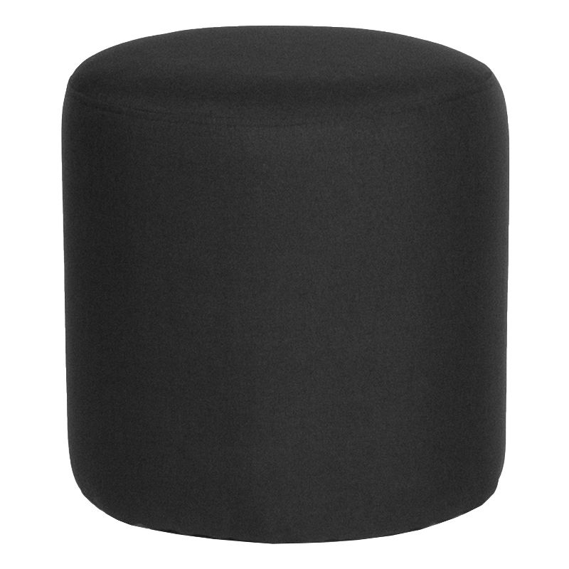 Emma and Oliver Taut Upholstered Round Ottoman Pouf in Black Fabric