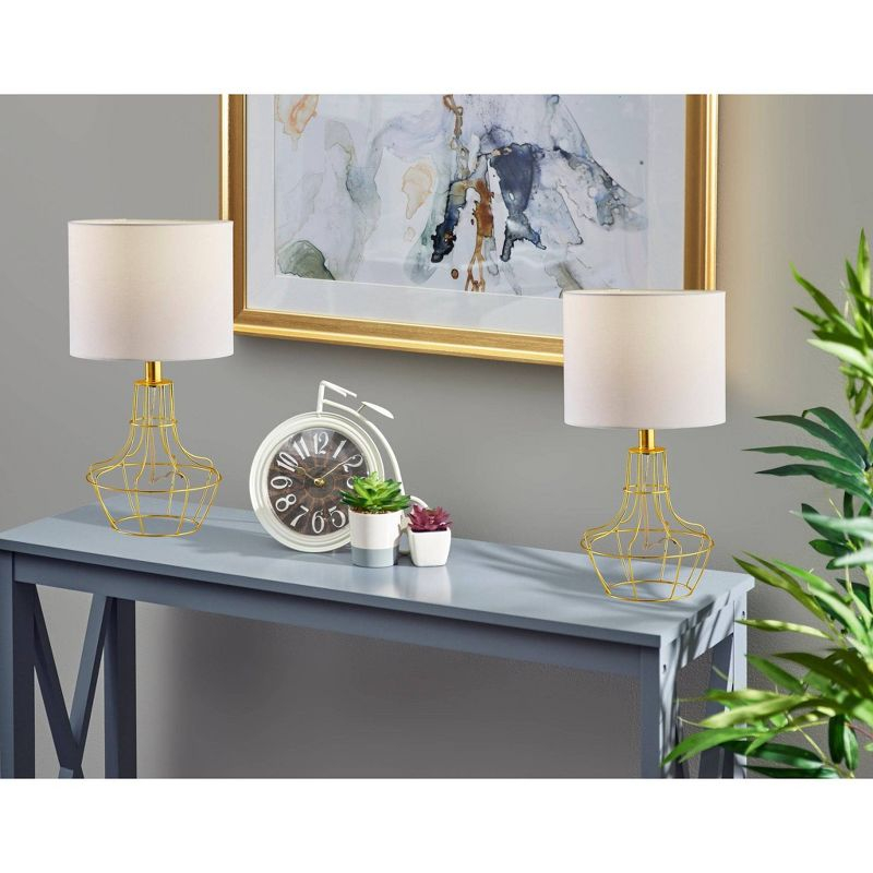 Adesso Stella 2 Piece Bonus Pack Brass: Metal Cage Bases, White Drum Shades, No Assembly Required