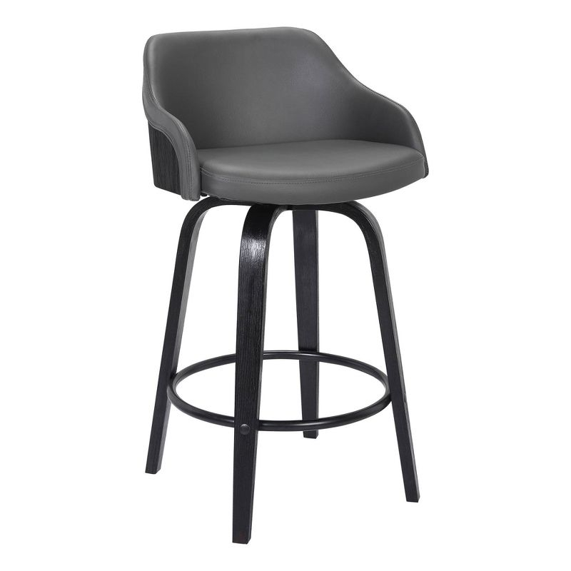 30" Alec Bar Height Swivel Barstool Black/Gray - Armen Living: Contemporary, 360-Degree, Low Back