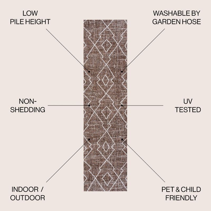 2'x10' Carwa Diamond Trellis Indoor/Outdoor Runner Rug, Brown/Beige - JONATHAN Y