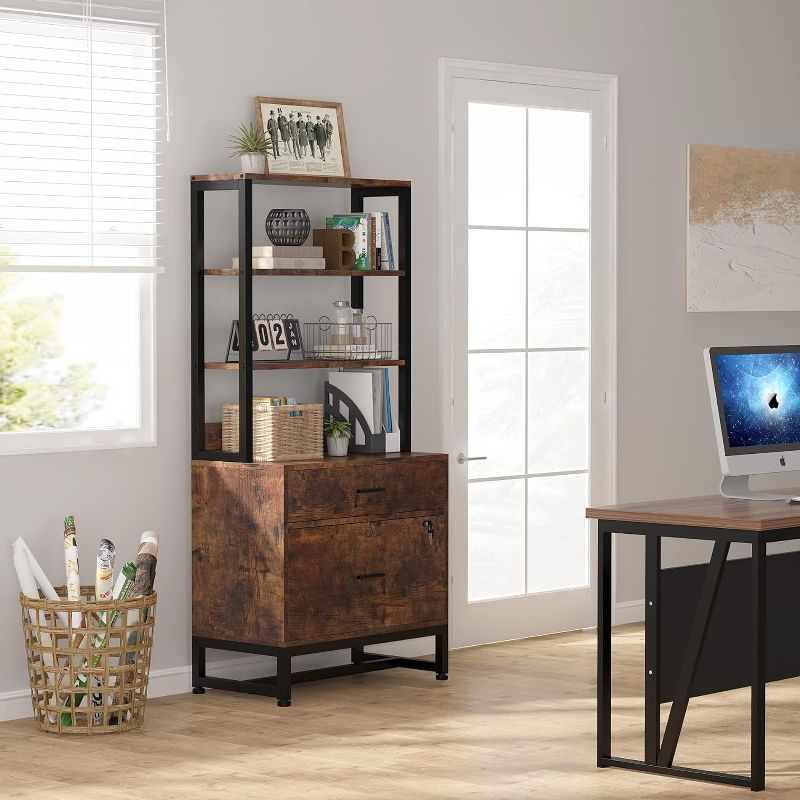 Tribesigns 2 Drawers Vertical File Cabinet, Filing Cabinet Printer Stand with Open Storage Shelves, Dark Brown