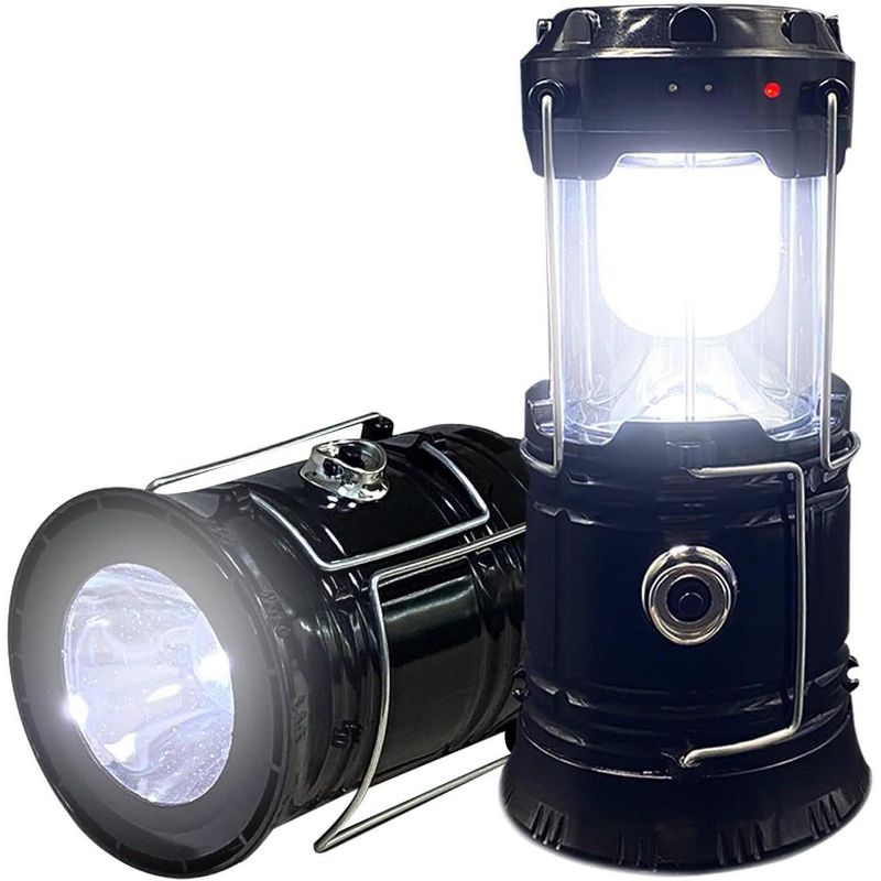 Maison Products 2-Pack Collapsible Camping Lantern Solar USB Rechargeable Portable Lightweight Waterproof LED Flashlight Survival Kits