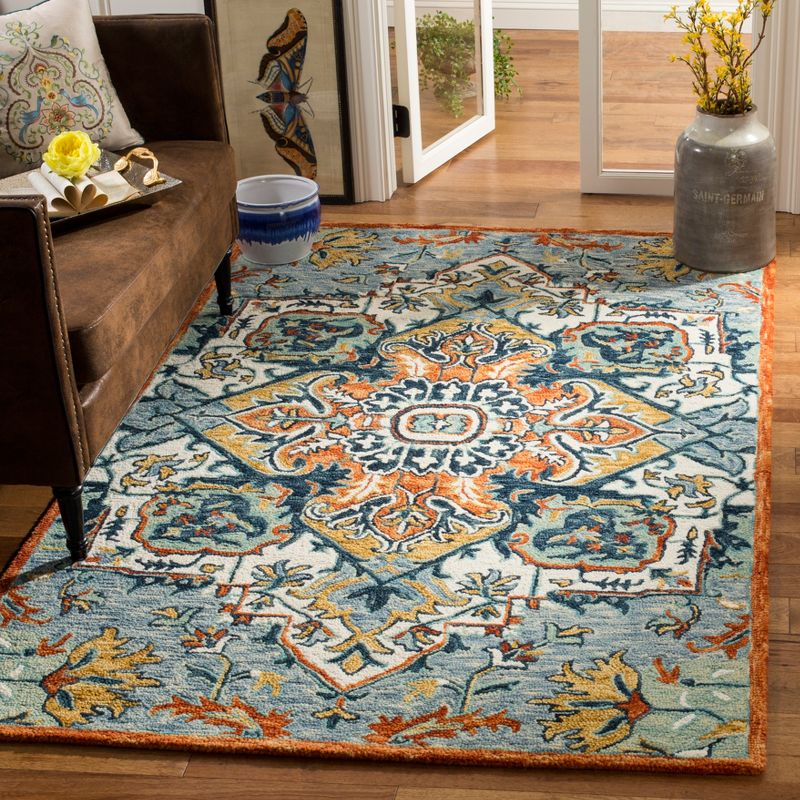 Aspen APN312 Hand Tufted Indoor Area Rug - Blue/Rust - 9'x12' - Safavieh