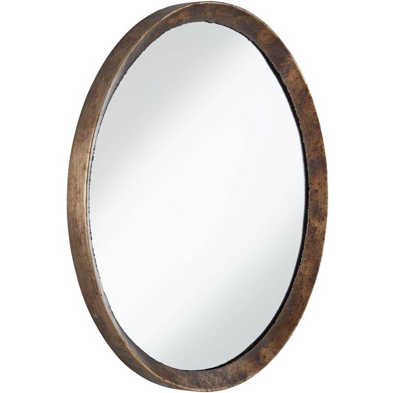 Uttermost Tortin Round Vanity Decorative Wall Mirror Rustic Hammered Jagged Metal Frame 34" Wide for Bathroom Bedroom Living Room Office Home Entryway
