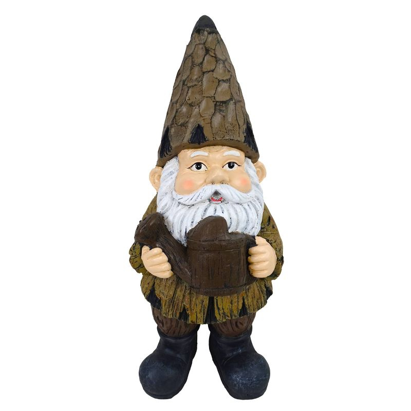 16" Magnesium Oxide Indoor/Outdoor Garden Gnome with Watering Can Statue Brown - Alpine Corporation