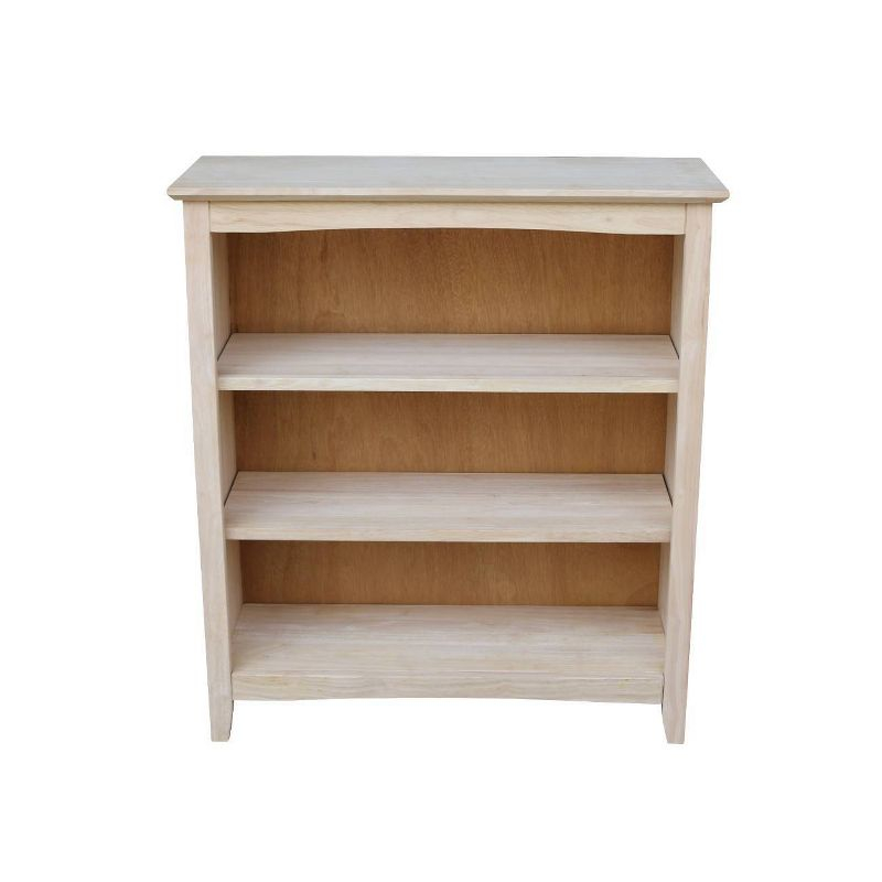 International Concepts 36" Shaker Bookshelf Unfinished: Mid-Century Modern Style, 3-Tier Storage, Hardwood Construction