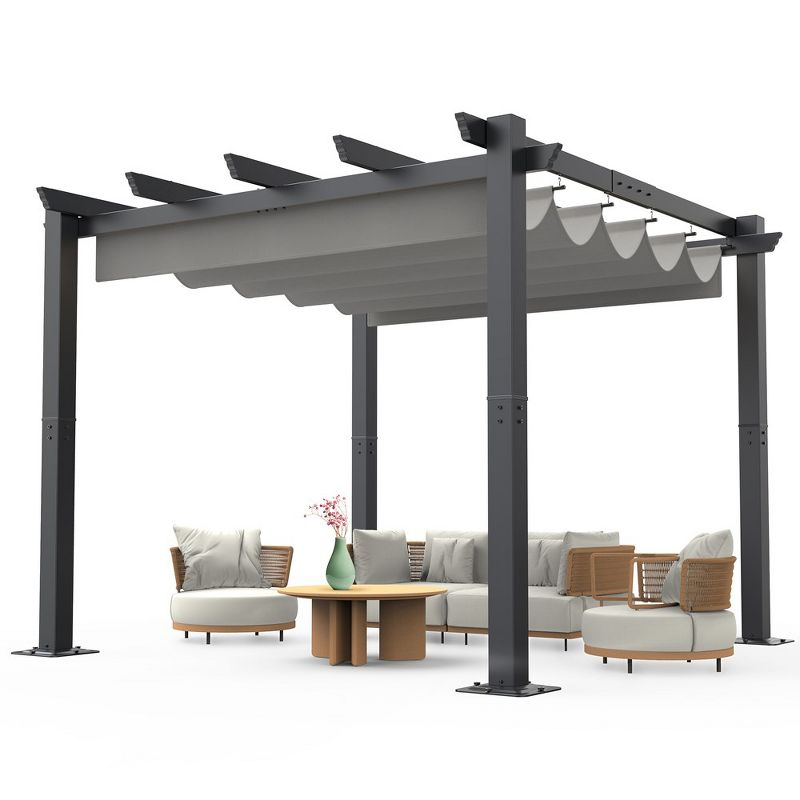 10x13 Ft Outdoor Aluminum Pergola with Upgraded Retractable Canopy, Outdoor Shelter Suitable for Gardens, Backyard, Lawn, Deck - Grey.