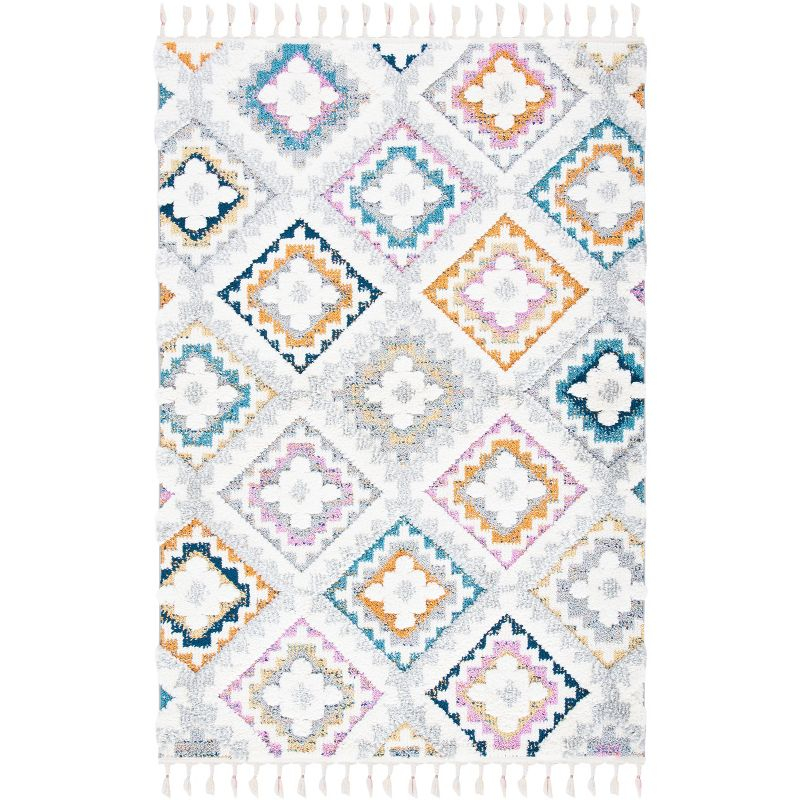 Moroccan Fringe Shag MFG106 Power Loomed Area Rug - Grey/Ivory - 4'x6' - Safavieh.