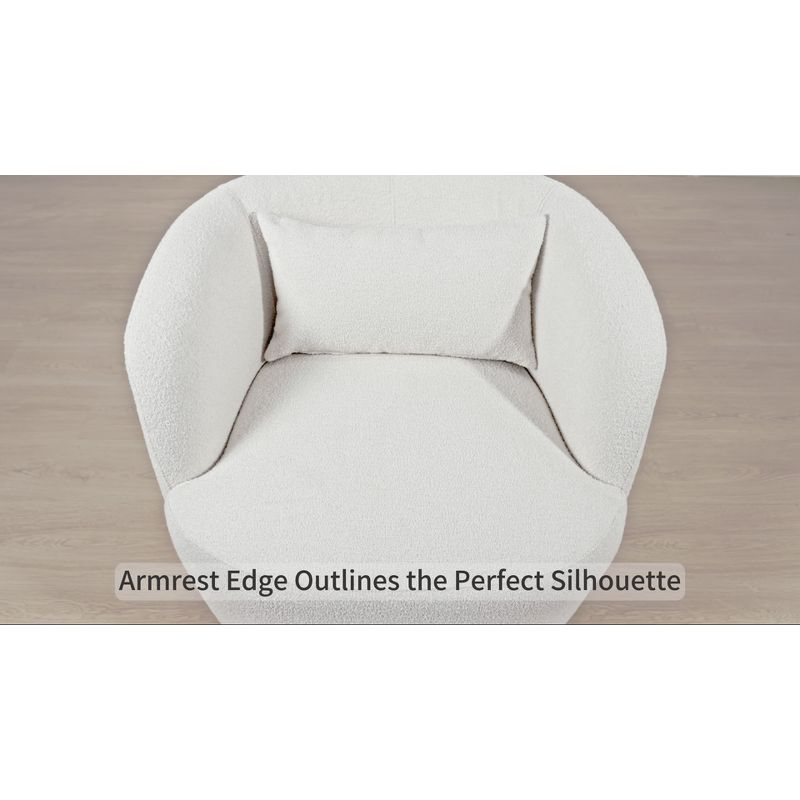 Boucle Upholstered Swivel Armchair Taupe - Kinwell: Pine Frame, 360° Metal Base, 300 lbs Capacity