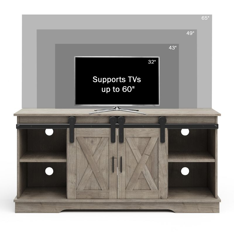 Lavish Home 65-inch TV Stand with Media Console Shelves, Cable Management, and Sliding X-Style Barn Doors, Gray