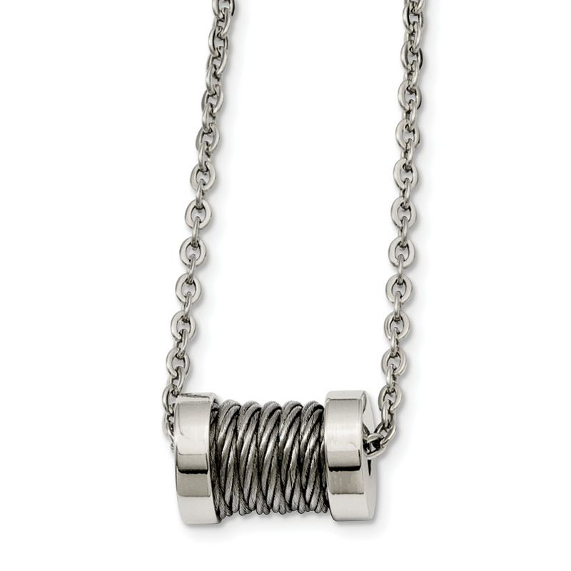 Black Bow Jewelry Stainless Steel Wire Barrel Necklace 24 Inch