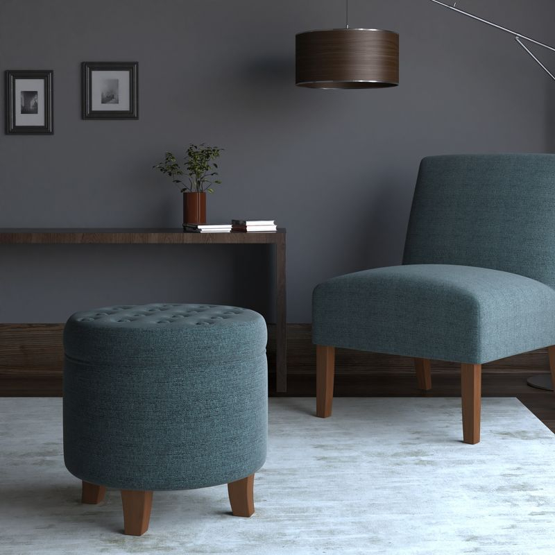 Boho Tufted Storage Ottoman Purple - HomePop: Round, Footstool, Wood Legs, 250lb Capacity