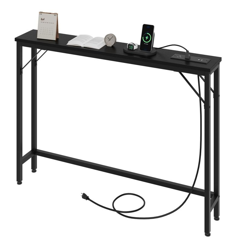 Garvee 5.9" Narrow Sofa Table with Outlets, Skinny Console Table with Storage, Slim Behind Couch Table for Living Room, Hallway, Foyer, Black