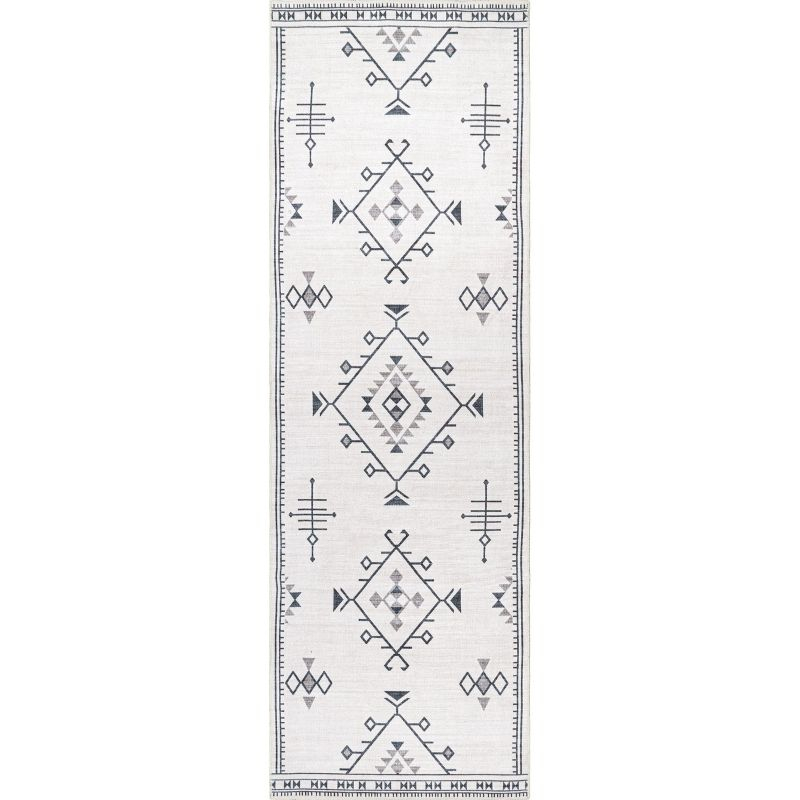 Nuloom Evalyn Diamond 2x6 Machine Washable Runner Indoor Area Rug for Living Room Bedroom Dining Room Entryway Hallway Kitchen, Cream/Ivory