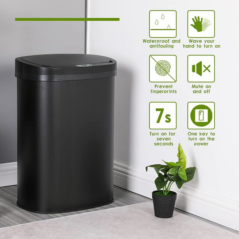 FDW Kitchen Trash Can with Lid, 13 Gallon Automatic Garbage Can for Bathroom Bedroom Home Office 50 Liter Touch Free Stainless Steel Waste Bin,Black