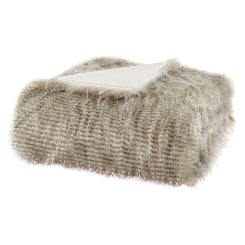 50"x60" Adelaide Faux Fur Throw Blanket Natural - Madison Park: Luxurious, Soft, Hypoallergenic