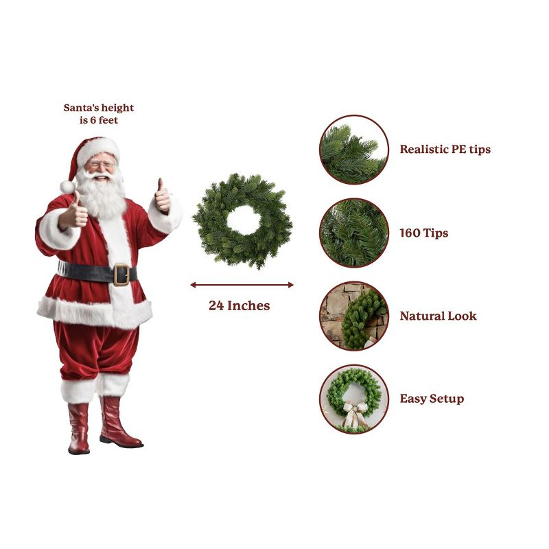 King Of Christmas 24" Artificial Christmas Wreath Unlit, Royal Fir Xmas Wreaths for Front Door, Window, or Fireplace