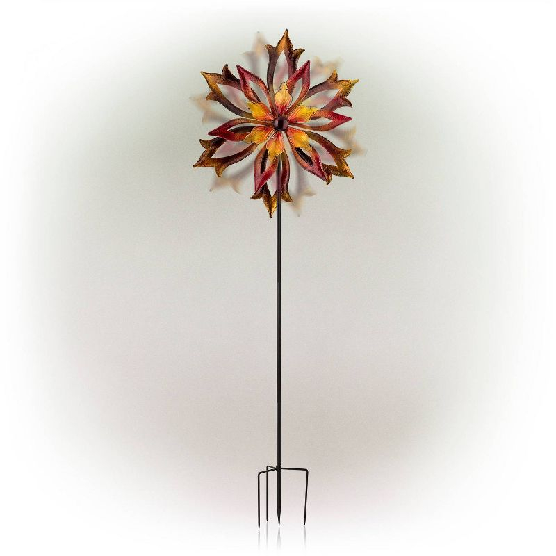 96" Glass/Iron Outdoor Flower Dual Kinetic Spinner Stake Red/Yellow - Alpine Corporation: Yard Art Decor