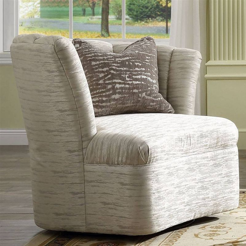 Acme Furniture 41" Athalia Swivel Chair Shimmering Pearl: Linen Upholstery, Wood Frame, No Assembly Required
