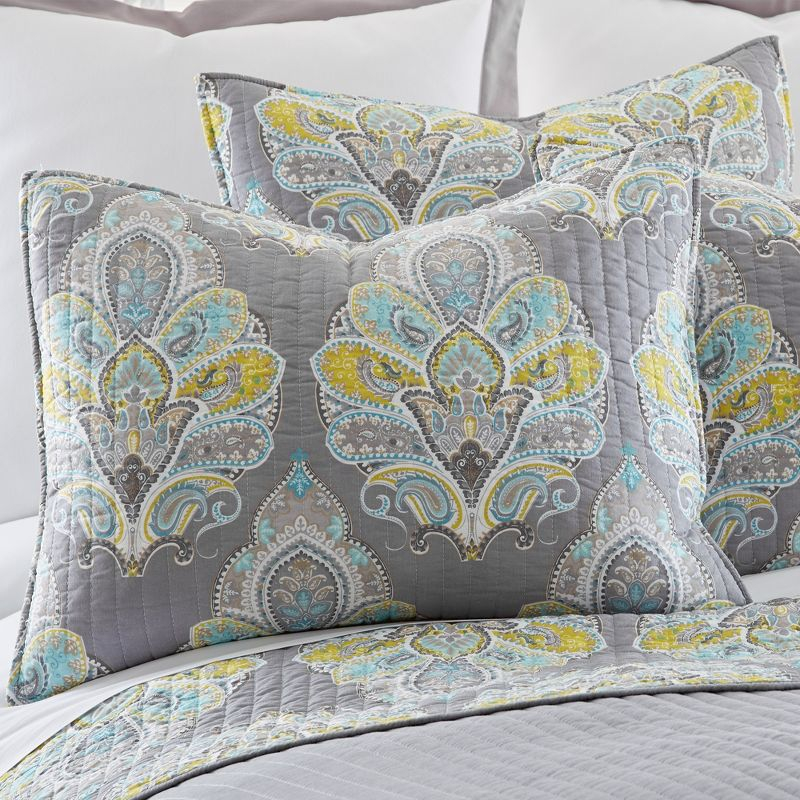 Cressley Paisley Quilt Set - Full/Queen Quilt and Two Standard Pillow Shams Grey, Yellow - Levtex Home