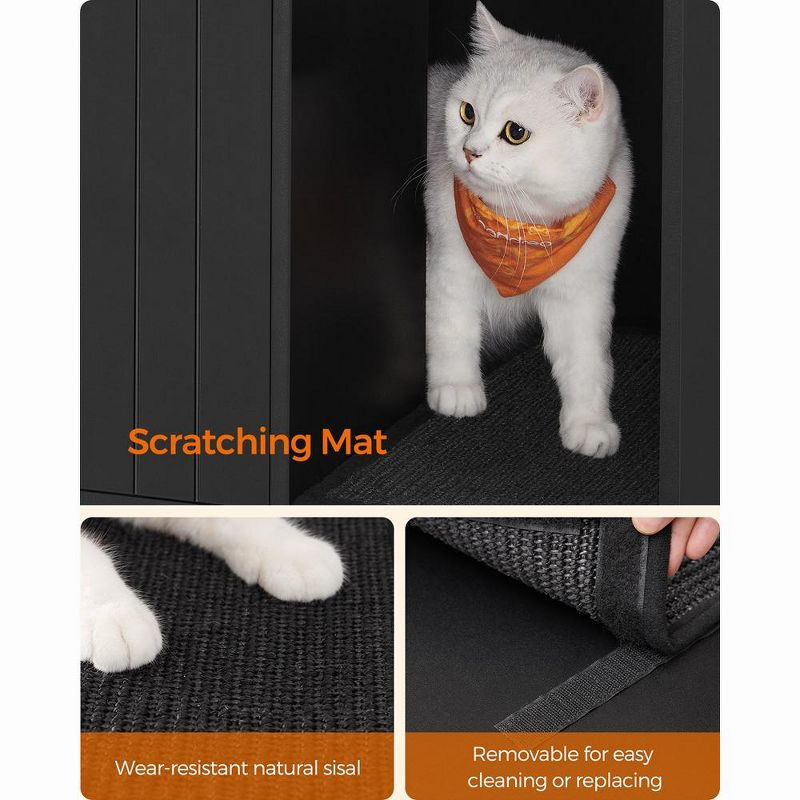 Feandrea Litter Box Enclosure, Modern Furniture with Scratching Mat, Cat House Simply Black and Metallic Gold