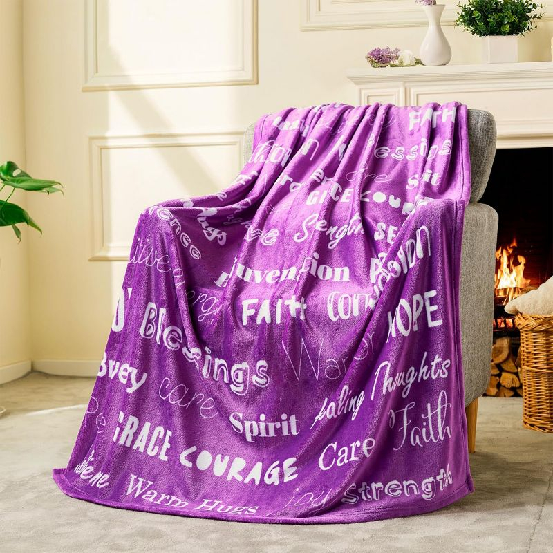 SYNCFUN Soft Warm Hug Blanket - Compassion Throw Blanket Gift with Inspirational Words & Prayer, Purple Gift Blanket for Women Mom Friend 50" x 60"