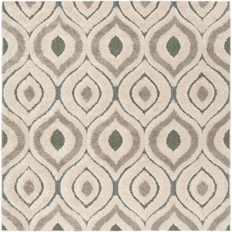 Florida Shag SG461 Power Loomed Indoor Accent Rug - Cream/Light Blue - 4'x4' Square - Safavieh