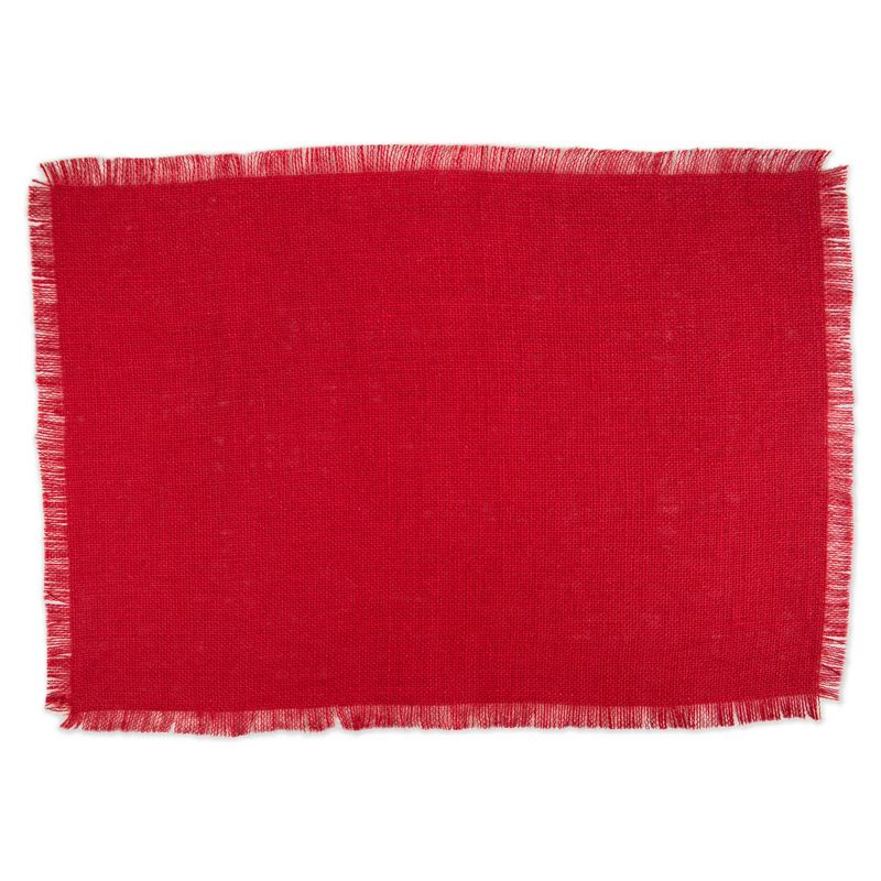 DII Jute Solid Placemat Set 6 Piece, Tango Red, 13x19"
