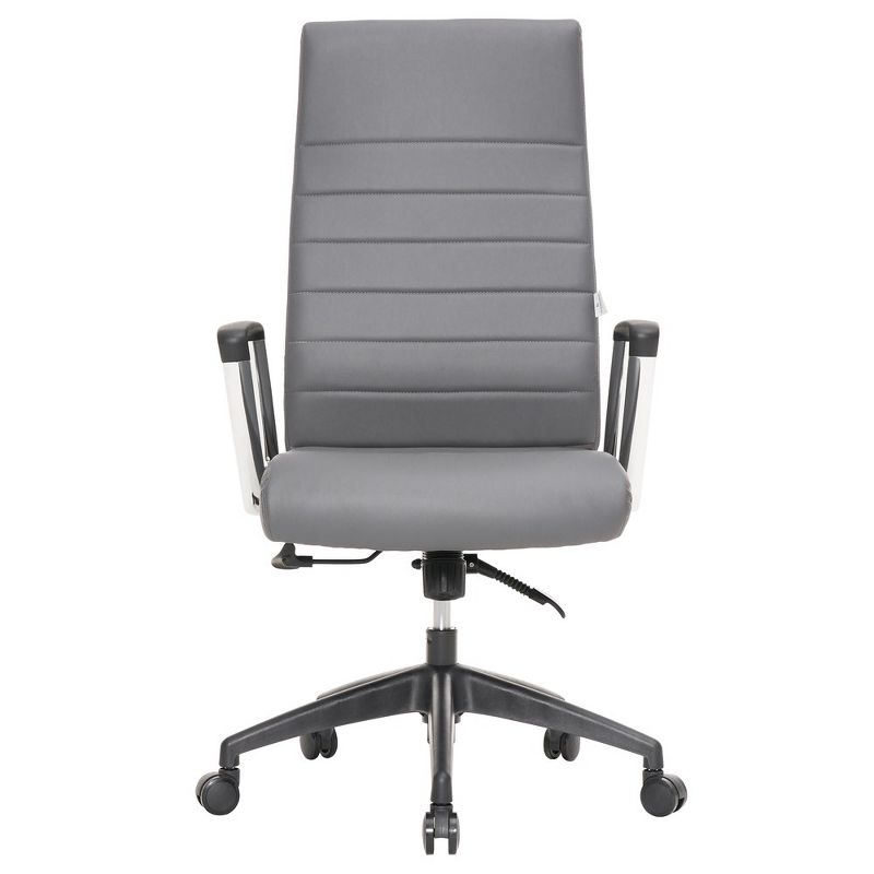 LeisureMod Hilton High-Back Adjustable Office Conference Chair Upholstered in Leather with Steel Frame in Grey