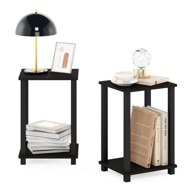 Furinno 2PCS Simple Design 2-Tier End Table Sofa Side Coffee Table W/Open Storage Shelf,Espresso/Black