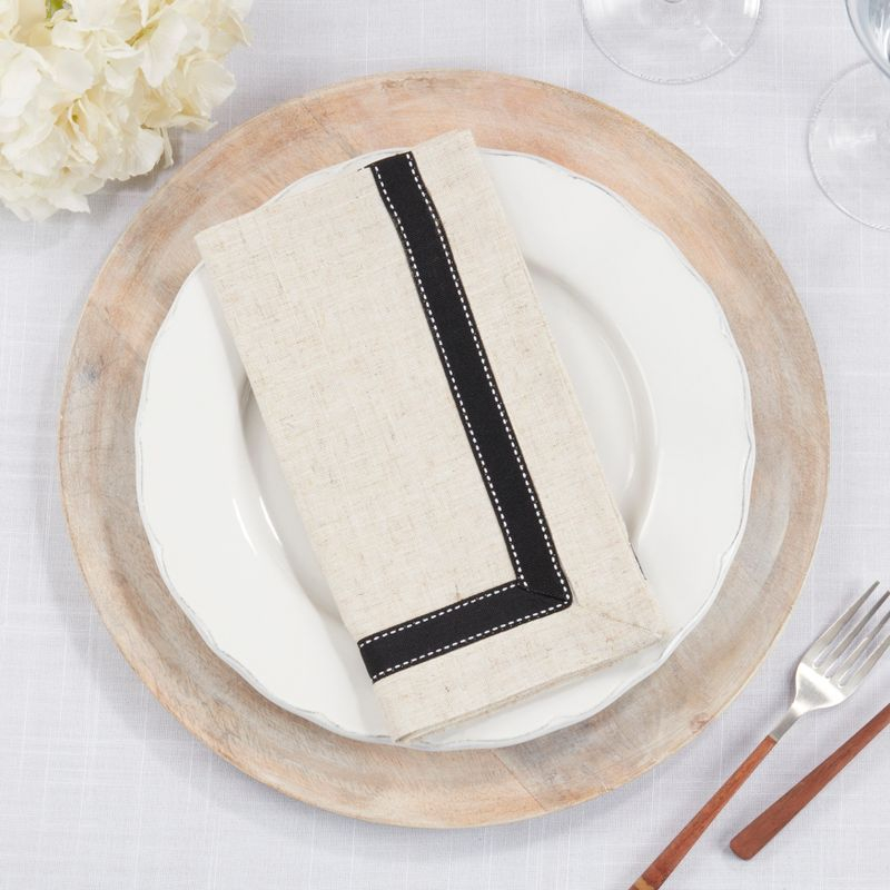 Saro Lifestyle Linen Blend Grosgrain Accent Napkin (Set of 4), Black, 20"x20"